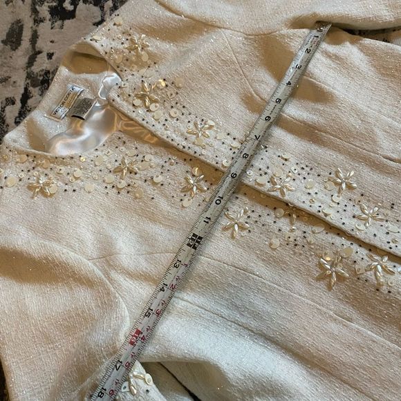 Vintage Victor Costa Tweed Creme Embellished Blazer Womens Small - Picture 7 of 9